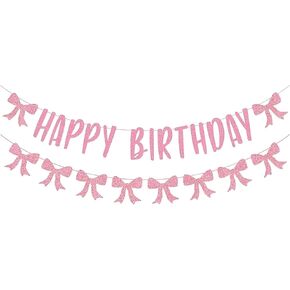 Happy Birthday Banner, Pink Bow Happy Birthday Banner for Girls Birthday Party Bow Birthday Party Decorations for Coquette Birthday Party Decor