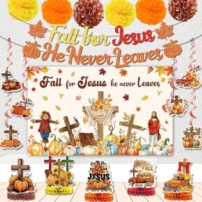 Harvest Festival Decorations Fall for Jesus He Never Leaves Banner Fall Party Decoration Fall Festival Decorations Harvest Party Decorations Fall Festival Banner