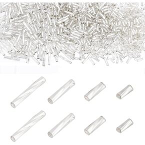 PH PandaHall 1600Pcs 4 Sizes Glass Bugle Beads, Silver Long Tube Seed Bead 5/6/9/12x2mm Loose Spacer Bead with 0.5mm Round Hole for Earring Bracelet Neckalce Jewelry DIY Craft Making Dress Decor