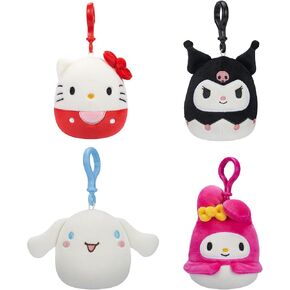 Squishmallows Original Sanrio 3.5-Inch Cinnamoroll, Hello Kitty, Kuromi, + My Melody 4-Pack – Official Jazwares Plush (Clips)