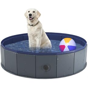 Niubya Foldable Dog Swimming Pool, Collapsible Hard Plastic, Portable Bath Tub for Pets Dogs and Cats, Pet Wading Pool for Indoor and Outdoor, 64 x 12 Inches