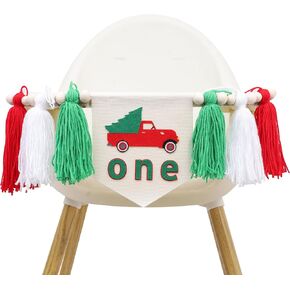 Christmas truck 1st birthday highchair banner - Red and Green Birthday Tassel Banner for 1st Birthday Party,A Holiday First Birthday Sign, Yarn Tassel Banner,1st Birthday Banner, Photo Booth Props