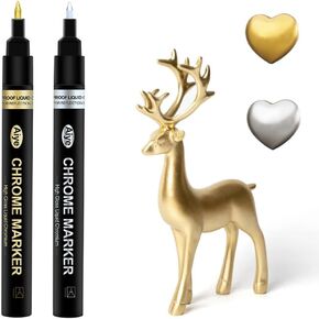Permanent Metallic Markers, Mirror Chrome Marker Set, 2 Colors Reflective Gloss Metallic Mirror Marker for Car Model, Airplane Model, Glass, Wood, Paper