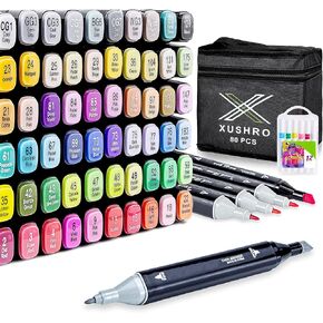 80 Colors Alcohol Markers Set, Dual Tip Markers for Adult Coloring, Drawing Markers, Artist Markers, Coloring Markers for Adults, Adult Coloring Book Markers with Organizing Case + 12 Acrylic Pens