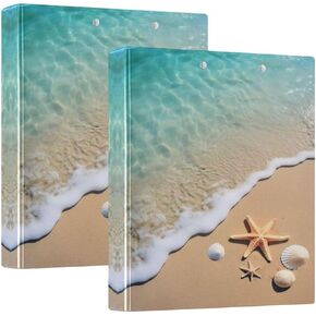 Nander 3 Ring Binder,Blue Sky Beach Shell Binder with Clipboard（ Letter Size）,Cute Binder Organizer for Work,School,Office and Business Supplies 2PCS