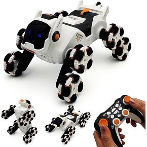 Tipmant Remote Control Stunt Car Vehicle RC Robot Dog Mechanical Animal Toys 2.4G with Mist Spray, Music & Light Functions for Kids Children 6-14 Years Boys Girls Birthday Gifts (White)