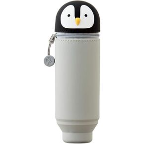 LIHITLAB PuniLabo Stand Up Silicone Pen Case -Pen Holder (2. 4" x 7. 8") (Penguin - A-7712-10)F