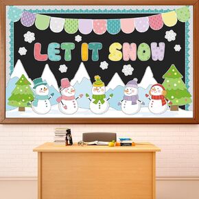 Justforjoyful Winter Bulletin Board Decorations Set Christmas Tree Bulletin Board Snowman Snowflake Paper Cutout Decor for Classroom School Chalkboard Wall Door Holiday Xmas Party Supplies