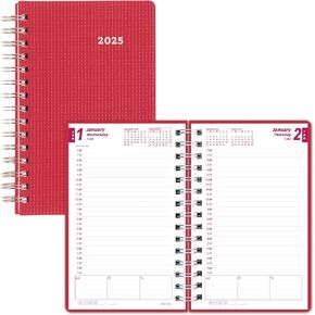 Brownline® 2025 DuraFlex Daily/Monthly Planner, Appointment Book, 12 Months, January to December, Twin-Wire Binding, 8" x 5", Raspberry (CB634V.RAS-25)