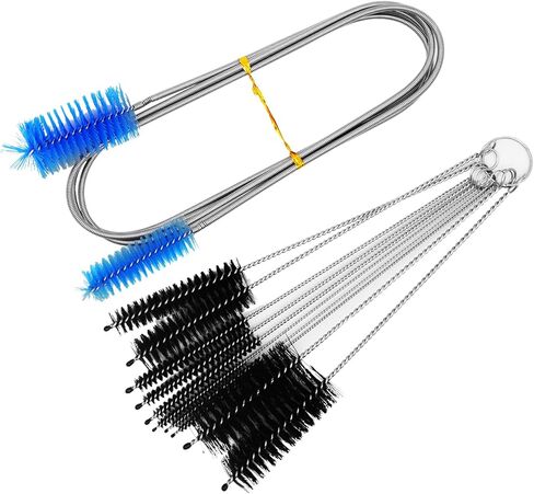YXQ Aquarium Filter Brush Set 10 Pieces Different Sizes Bristles Brushes and Flexible Double Ended Bristles Hose Pipe Cleaner with Stainless Steel Long Tube Cleaning Brush for Fish Tank, Kitchen in Saudi Arabia