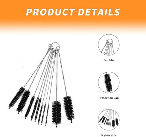 YXQ Aquarium Filter Brush Set 10 Pieces Different Sizes Bristles Brushes and Flexible Double Ended Bristles Hose Pipe Cleaner with Stainless Steel Long Tube Cleaning Brush for Fish Tank, Kitchen in Saudi Arabia