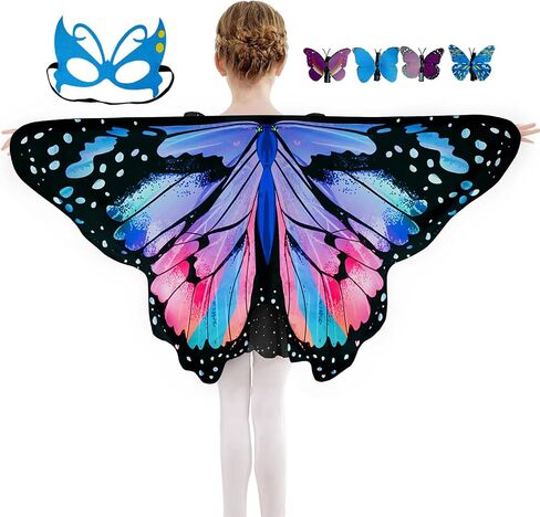 Kids Butterfly Wings Costume Girls Fairy-Wings Toddler Dress Up Play Costumes Butterfly Hair Clip Mask Party Favors (Purple Green sets) in Saudi Arabia