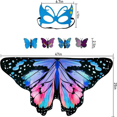 Kids Butterfly Wings Costume Girls Fairy-Wings Toddler Dress Up Play Costumes Butterfly Hair Clip Mask Party Favors (Purple Green sets) in Saudi Arabia
