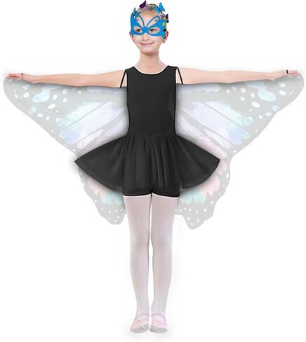 Kids Butterfly Wings Costume Girls Fairy-Wings Toddler Dress Up Play Costumes Butterfly Hair Clip Mask Party Favors (Purple Green sets) in Saudi Arabia