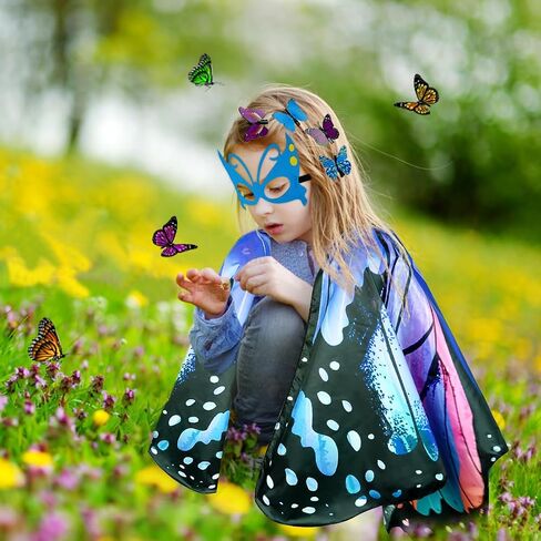 Kids Butterfly Wings Costume Girls Fairy-Wings Toddler Dress Up Play Costumes Butterfly Hair Clip Mask Party Favors (Purple Green sets) in Saudi Arabia