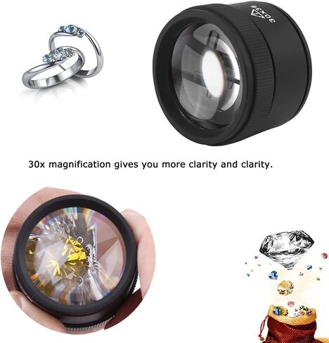 عدسة مجوهرات Watris Veiyi، عدسة مكبرة 30X، مكبرة للعملات المعدنية، عدسة مكبرة لجواهر الجيب، عدسات بصرية محمولة للمجوهرات والعملات المعدنية والطوابع in Kuwait