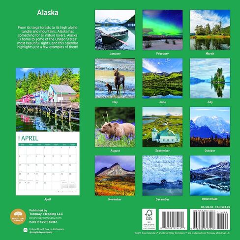 تقويم جداري شهري لألاسكا لعام 2025 من برايت داي، هدية تصوير المناظر الطبيعية الجميلة مقاس 12 × 12 بوصة in Saudi Arabia