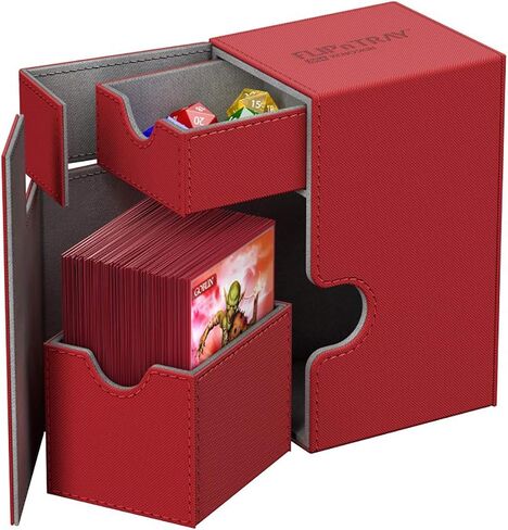 Ultimate Guard Flip 'n' Tray 80+، حافظة سطح السفينة لـ 80 بطاقة TCG مزدوجة الأكمام + صينية النرد، أحمر/رمادي، إغلاق مغناطيسي مستقل وبطانة من الألياف الدقيقة in Saudi Arabia