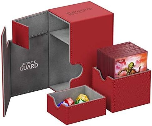 Ultimate Guard Flip 'n' Tray 80+، حافظة سطح السفينة لـ 80 بطاقة TCG مزدوجة الأكمام + صينية النرد، أحمر/رمادي، إغلاق مغناطيسي مستقل وبطانة من الألياف الدقيقة in Saudi Arabia
