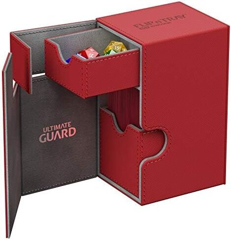 Ultimate Guard Flip 'n' Tray 80+، حافظة سطح السفينة لـ 80 بطاقة TCG مزدوجة الأكمام + صينية النرد، أحمر/رمادي، إغلاق مغناطيسي مستقل وبطانة من الألياف الدقيقة in Saudi Arabia