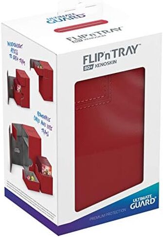 Ultimate Guard Flip 'n' Tray 80+، حافظة سطح السفينة لـ 80 بطاقة TCG مزدوجة الأكمام + صينية النرد، أحمر/رمادي، إغلاق مغناطيسي مستقل وبطانة من الألياف الدقيقة in Saudi Arabia
