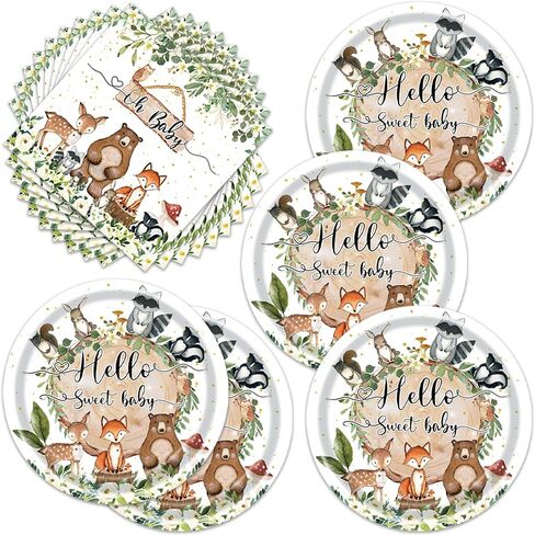 40PCS Woodland Baby Shower Decorations Party Animal Birthday Decorations Include Baby Shower Plates And Napkins For 20 Guests in Saudi Arabia