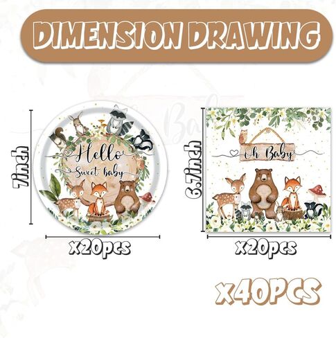40PCS Woodland Baby Shower Decorations Party Animal Birthday Decorations Include Baby Shower Plates And Napkins For 20 Guests in Saudi Arabia