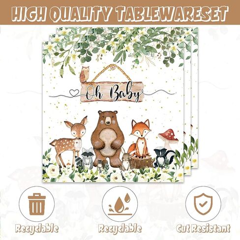 40PCS Woodland Baby Shower Decorations Party Animal Birthday Decorations Include Baby Shower Plates And Napkins For 20 Guests in Saudi Arabia