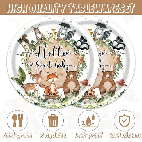 40PCS Woodland Baby Shower Decorations Party Animal Birthday Decorations Include Baby Shower Plates And Napkins For 20 Guests in Saudi Arabia