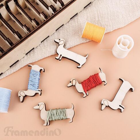 Framendino, Wooden Animal Bobbin Set Sewing Thread and Bobbin Organizer Embroidery Floss Organizer Box with 15 Dog Shape Bobbin Holder in Saudi Arabia
