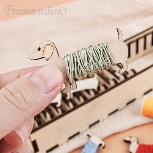 Framendino, Wooden Animal Bobbin Set Sewing Thread and Bobbin Organizer Embroidery Floss Organizer Box with 15 Dog Shape Bobbin Holder in Saudi Arabia