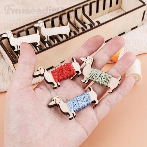 Framendino, Wooden Animal Bobbin Set Sewing Thread and Bobbin Organizer Embroidery Floss Organizer Box with 15 Dog Shape Bobbin Holder in Saudi Arabia