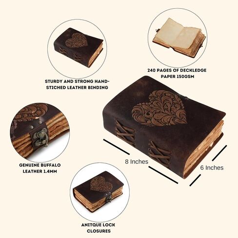 Fausta Vintage Tree of Life Leather Journal with Antique Brass Lock for Writing 240 Pages 7" x 5" Leather Journal/Notebook, Deckle Edge Cotton Paper Diary for Men/Women Sketchbook for Drawing, Brown in Saudi Arabia