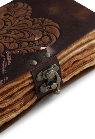Fausta Vintage Tree of Life Leather Journal with Antique Brass Lock for Writing 240 Pages 7" x 5" Leather Journal/Notebook, Deckle Edge Cotton Paper Diary for Men/Women Sketchbook for Drawing, Brown in Saudi Arabia