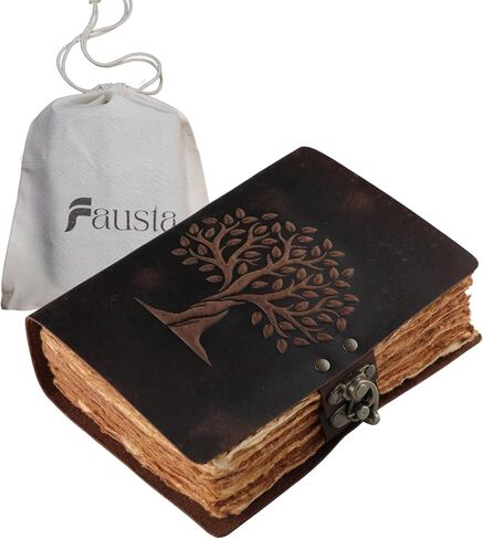 Fausta Vintage Tree of Life Leather Journal with Antique Brass Lock for Writing 240 Pages 7" x 5" Leather Journal/Notebook, Deckle Edge Cotton Paper Diary for Men/Women Sketchbook for Drawing, Brown in Saudi Arabia