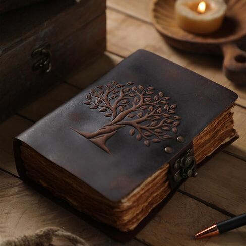 Fausta Vintage Tree of Life Leather Journal with Antique Brass Lock for Writing 240 Pages 7" x 5" Leather Journal/Notebook, Deckle Edge Cotton Paper Diary for Men/Women Sketchbook for Drawing, Brown in Saudi Arabia