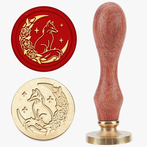 MAYJOYDIY Moon Rose Fox Wax Seal Stamp, 0.98inch Crescent Moon Star Animal Sealing Wax Stamp Removable Brass Head Wooden Handle for Wedding Party Invitations Cards Envelopes Letter Sealing in Saudi Arabia