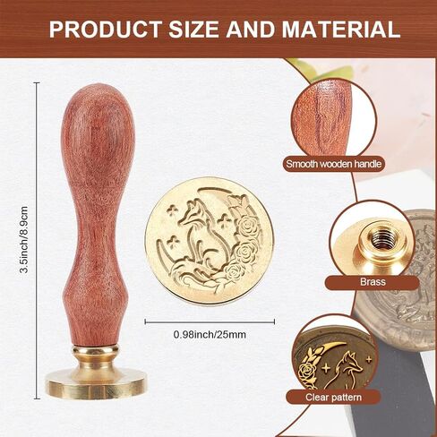 MAYJOYDIY Moon Rose Fox Wax Seal Stamp, 0.98inch Crescent Moon Star Animal Sealing Wax Stamp Removable Brass Head Wooden Handle for Wedding Party Invitations Cards Envelopes Letter Sealing in Saudi Arabia