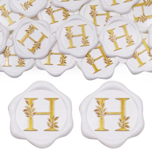 SWANGSA 30 Pack Letter B Wax Seal Stickers, White with Gold Botanical Leaves Initial Alphabet Self-Adhesive Wax Stickers, Wedding Party Invitation Envelope Wax Seal Stickers in Saudi Arabia