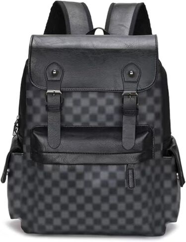 PU leather backpacklaptop backpack college student Schoolbag business multifunctional backpack leisure travel work bag (Backpack,Black backpack) in Saudi Arabia