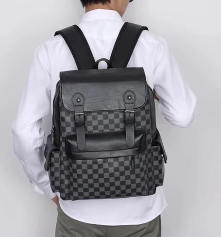 PU leather backpacklaptop backpack college student Schoolbag business multifunctional backpack leisure travel work bag (Backpack,Black backpack) in Saudi Arabia