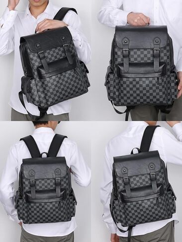 PU leather backpacklaptop backpack college student Schoolbag business multifunctional backpack leisure travel work bag (Backpack,Black backpack) in Saudi Arabia