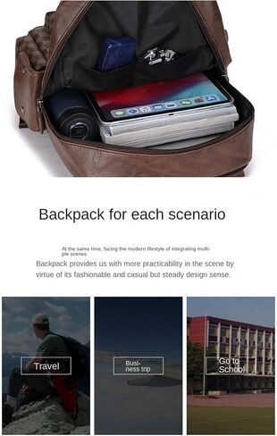 PU leather backpacklaptop backpack college student Schoolbag business multifunctional backpack leisure travel work bag (Backpack,Black backpack) in Saudi Arabia