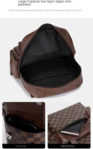 PU leather backpacklaptop backpack college student Schoolbag business multifunctional backpack leisure travel work bag (Backpack,Black backpack) in Saudi Arabia