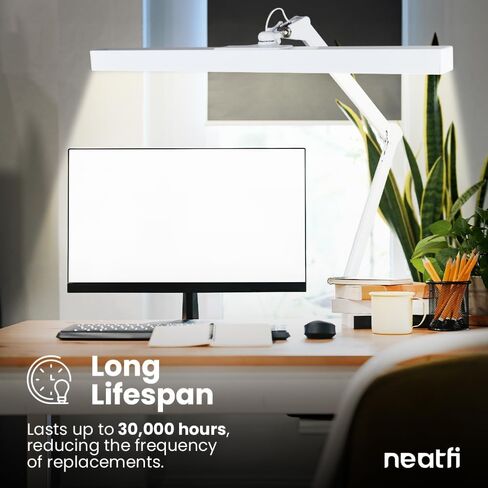 Neatfi Flex Desk Lamp with Clamp, Dimmable, 3,000 Lumens 30W LED Monitor Light, 3000K-6500K Correlated Color Temperature, 5 Brightness Levels & 5 Light Modes (White, 28 Inches with Metal Arm) in Kuwait