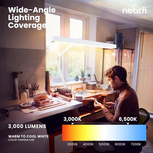 Neatfi Flex Desk Lamp with Clamp, Dimmable, 3,000 Lumens 30W LED Monitor Light, 3000K-6500K Correlated Color Temperature, 5 Brightness Levels & 5 Light Modes (White, 28 Inches with Metal Arm) in Kuwait