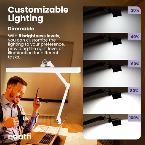 Neatfi Flex Desk Lamp with Clamp, Dimmable, 3,000 Lumens 30W LED Monitor Light, 3000K-6500K Correlated Color Temperature, 5 Brightness Levels & 5 Light Modes (White, 28 Inches with Metal Arm) in Kuwait