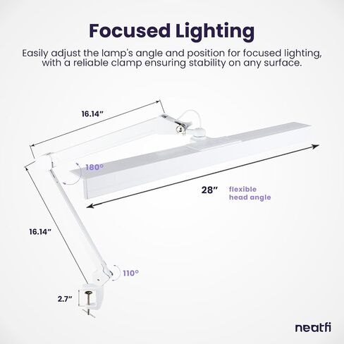 Neatfi Flex Desk Lamp with Clamp, Dimmable, 3,000 Lumens 30W LED Monitor Light, 3000K-6500K Correlated Color Temperature, 5 Brightness Levels & 5 Light Modes (White, 28 Inches with Metal Arm) in Kuwait