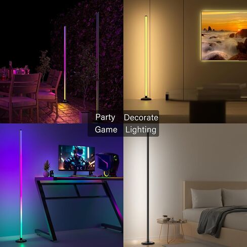 Buyya مصباح أرضي حديث، مصباح زاوية LED RGB مقاس 65 بوصة - 16 مليون لون، مزامنة الموسيقى، تطبيق ذكي، ارتفاع قابل للتعديل، مجموعة توقيت، إضاءة جو لغرفة المعيشة، غرفة النوم، حفلة الألعاب in Saudi Arabia