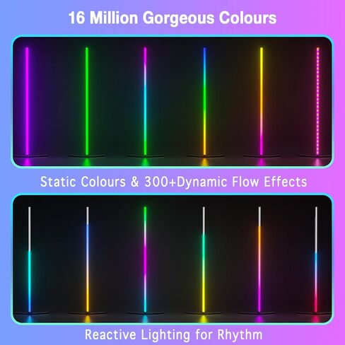 Buyya مصباح أرضي حديث، مصباح زاوية LED RGB مقاس 65 بوصة - 16 مليون لون، مزامنة الموسيقى، تطبيق ذكي، ارتفاع قابل للتعديل، مجموعة توقيت، إضاءة جو لغرفة المعيشة، غرفة النوم، حفلة الألعاب in Saudi Arabia
